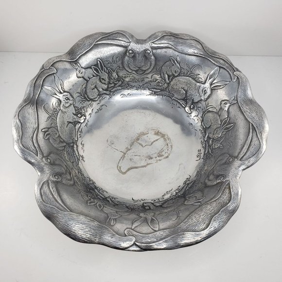 Arthur Court Rabbit Bunny Lettuce Bowl Salad Serving Aluminum